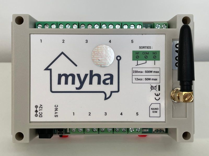 Boîtier rail DIN Myha Pro — Domotique par SMS sans Internet